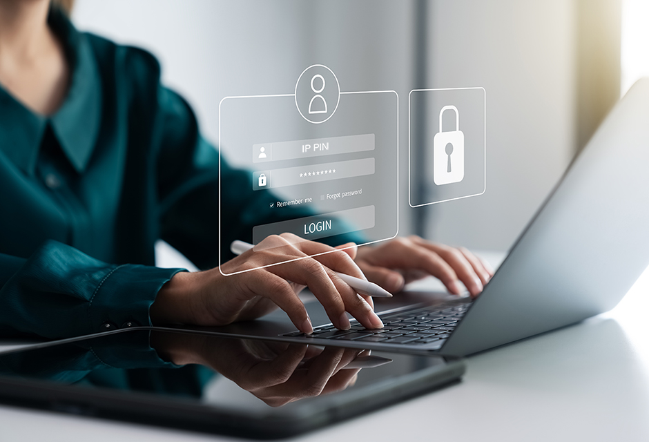 Tax professional showing client how to apply for an IRS identity protection PIN, preventing tax-related identity theft with added security